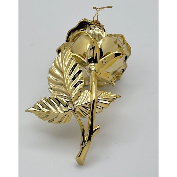 Vintage Gold Tone Rose Christmas Tree Ornament Flower with Glitter Accents - Picture 6 of 7